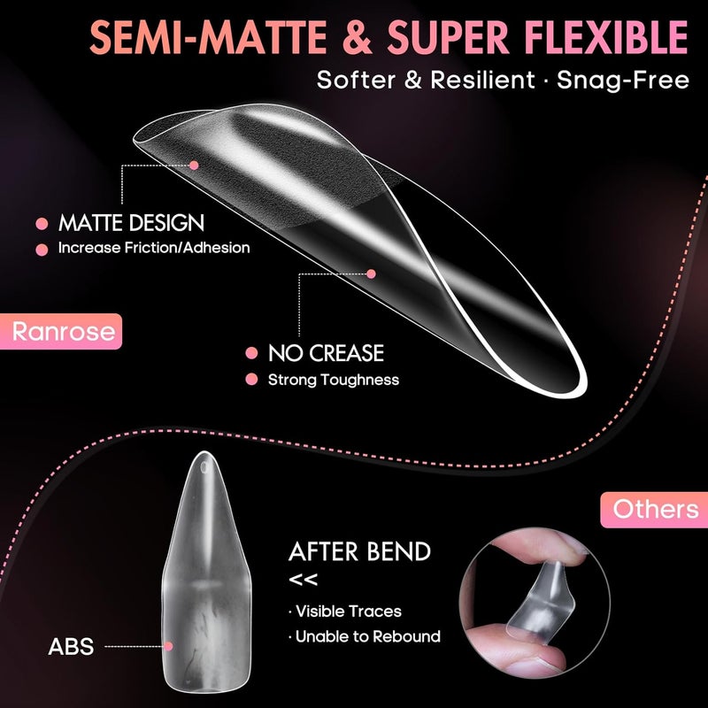 ranrose Long Almond Nail Tips: 240pcs Nail Tips Full Cover False Nail 12 Sizes Half Matte Pre-shape Acrylic Almond Shaped Press On Nail Tips DIY Nail Salon - Image 2